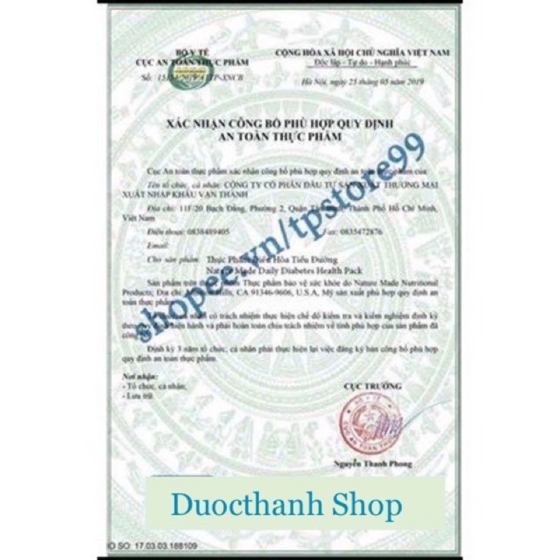 Thực phẩm chức năng Điều Hòa Tiểu Đường Nature Made Diabetes Health Pack 60 Gói