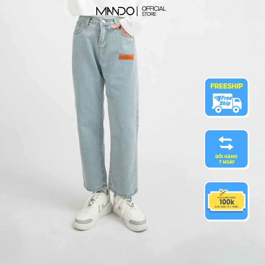 Quần Jean Nam Ống Rộng MANDO 2 Màu Xanh Đen Vải Jean Cao Cấp Kiểu Dáng Basic Unisex Năng Động Thời Trang Hàn Quốc QJN004
