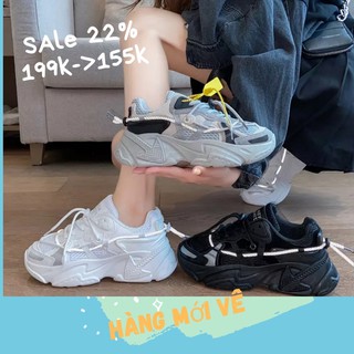 [ Xả 100k ] Giày thể thao nữ viền dây phản quang bản 2 dây, giày sneaker nữ đế mũi tên lượn siêu đẹp