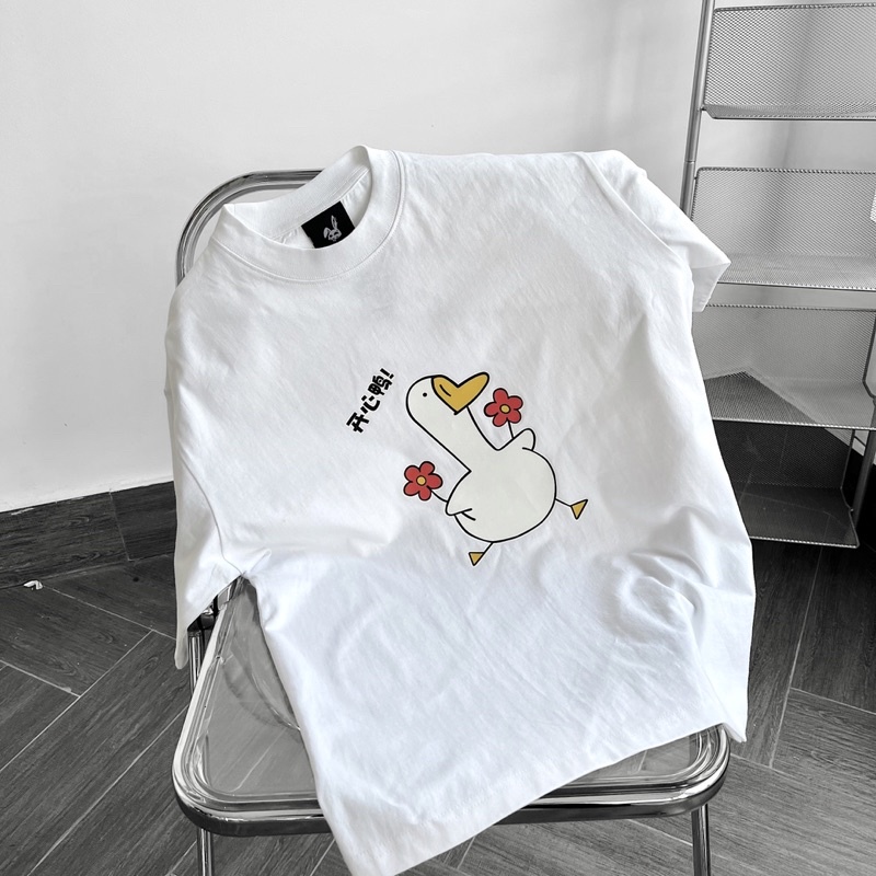 Áo thun tay lỡ nam nữ,in hoạ tiết Dubong màu trắng
