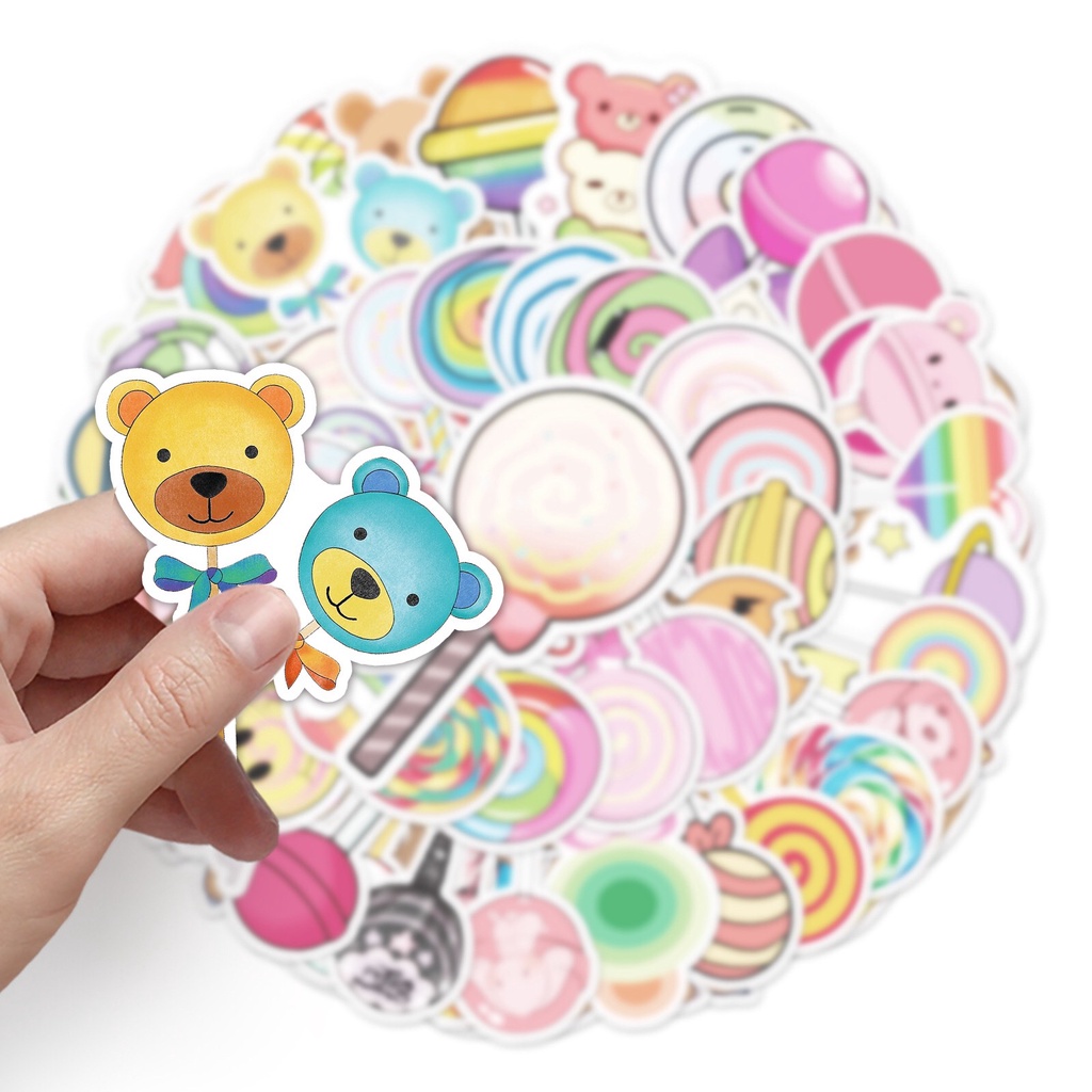 Set 50 Sticker Decal Nhám Chống Nước Dễ Thương Dán Nón BH, laptop, vali, xe, tập vở