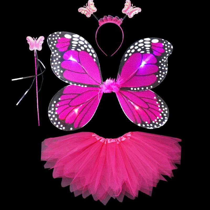 Set 4 món hóa trang thành công chúa cho bé gái gồm cánh bướm gắn đèn led chân váy xòe cài tóc và gậy phép thuật