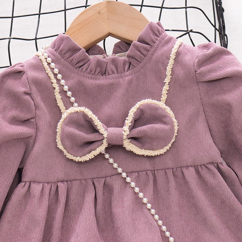 Đầm Công Chúa Tay Dài Đính Nơ Dễ Thương Thời Trang Xuân Thu Cho Bé Gái 9 Tháng-3 Tuổi