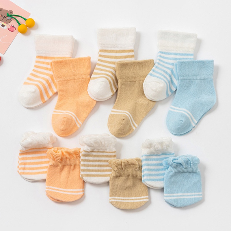 Set 4 Đôi Găng Tay + Vớ Mềm Mại Co Giãn Chống Trầy Dành Cho Bé 0-3 Tháng Tuổi