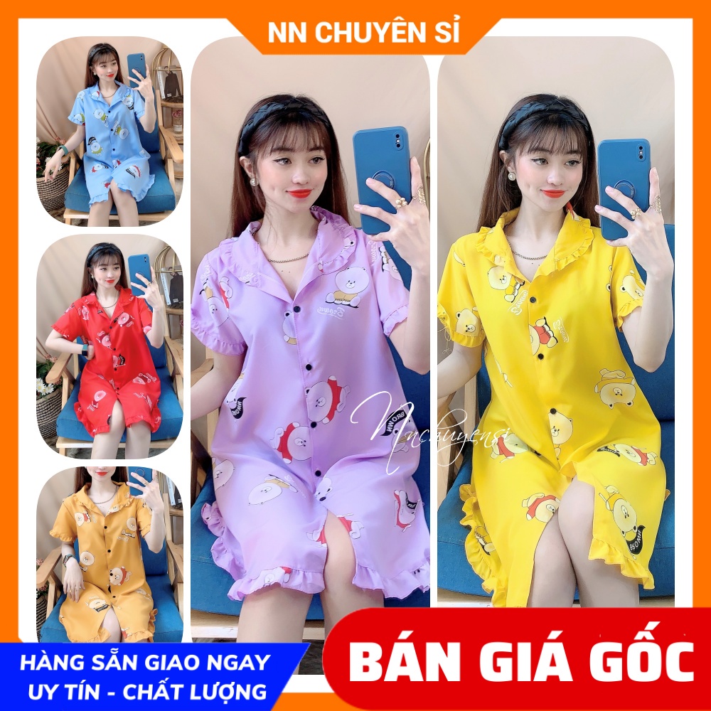 Đầm nữ mặc nhà phom rộng chất kate mềm mịn mát in hình bò sữa in gấu hello kitty in chuột in hình hoạt hình dễ thương