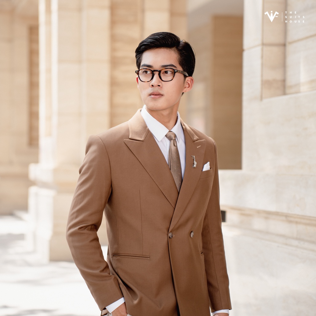 Bộ vest nam nâu phối trắng kem, suits sartorial, chuẩn form The Suits House