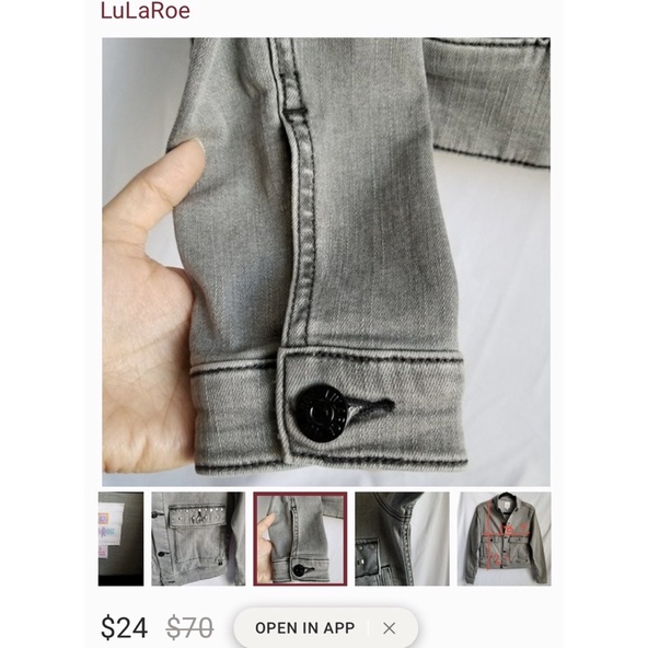 Áo Khoác Jeans Bò Unisex Dáng Ngắn Phối Túi Ngực Thêu Cườm LULAROE Hàng Xuất Xịn Cao Cấp Chất Siêu Đẹp Nặng Tay Xám Đá