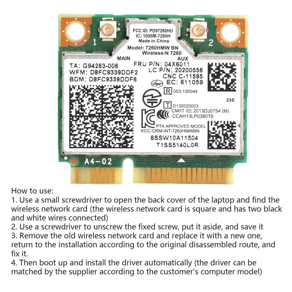 Card Wifi Mini Pci E Bt 4.0 Cho Intel 04x6011 04w3815 / Lenovo K4350 K4250 7260hmw Bn