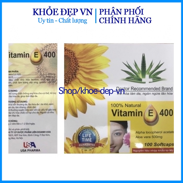 Viên uống đẹp da Vitamin E Vàng USA 4000mcg, Aloe vera 500mg - Hộp 100 viên