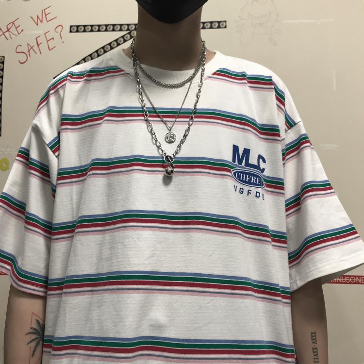 Áo Thun Tay Lỡ Thời Trang Trẻ Trung 229979Áo Thun Kẻ SọC Phong CáCh Harajuku Cho Nam