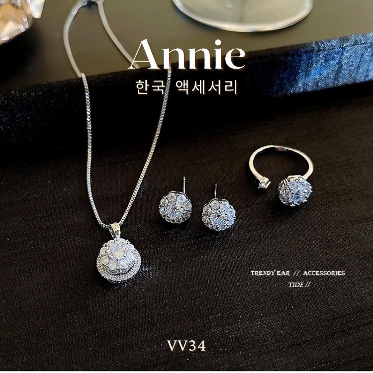 Bộ dây chuyền bông tai nữ đính đá xoay thép titan cao cấp ANNIE VV34