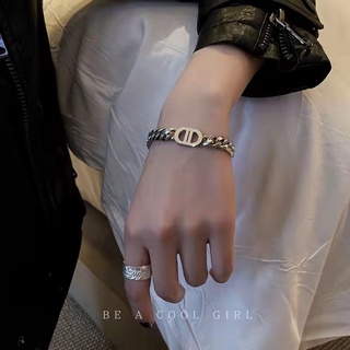 Vòng tay dây xích mặt hình chữ D phong cách hip hop thời trang dành cho nam và nữ