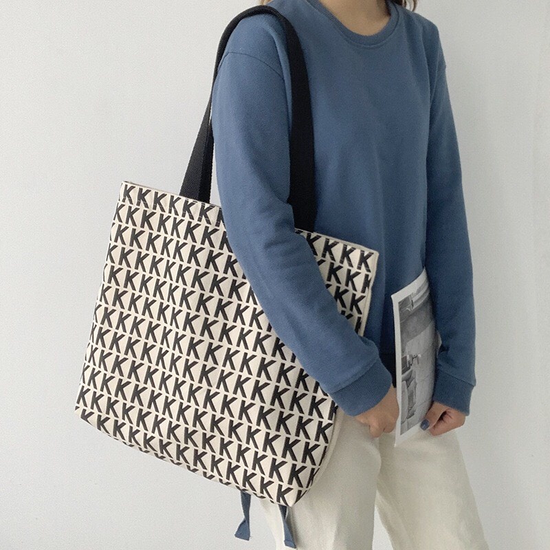 Túi tote , túi vải canvas in hình KKK size A4 có khóa miệng Hàn Quốc