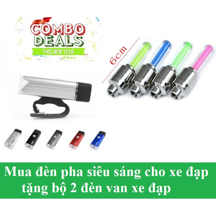 Đèn pha sạc siêu sáng Machfally cho xe đạp + Tặng bộ 2 đèn van xe đạp