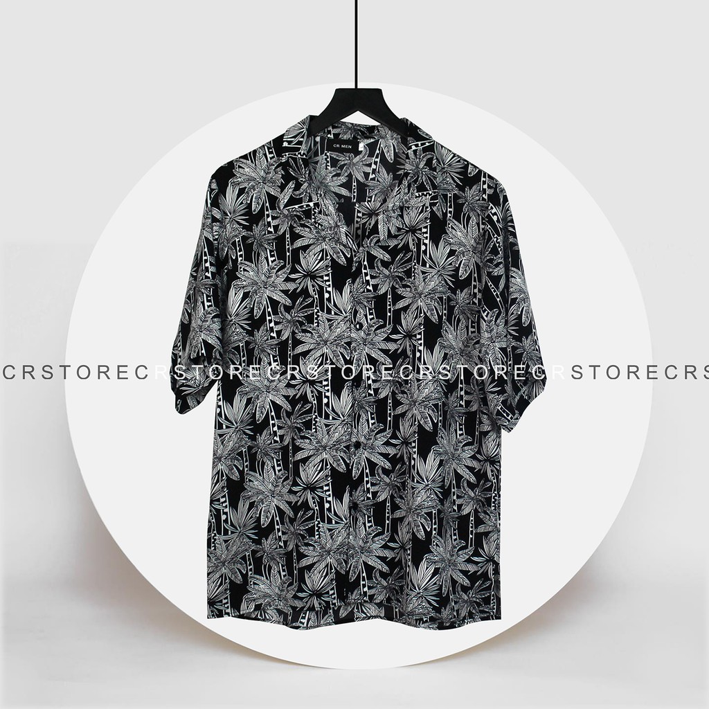 Áo Sơ Mi Tay Lỡ Cổ Vest CR MEN Họa Tiết COCONUT Cây Dừa vải Lụa thoáng mát  SMNT628