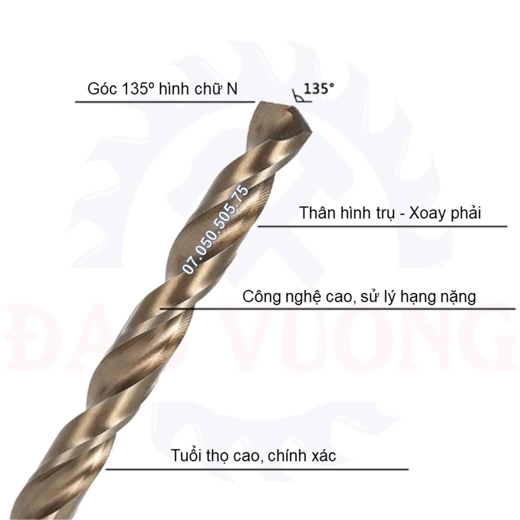 Mũi khoan INOX, kim loại  HSS Co5% TOLSEN Công Nghiệp màu vàng   75140 - 75156