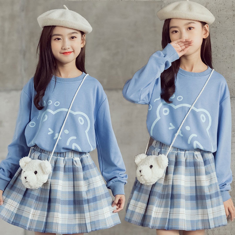 Set Áo sweater Tay Dài Phối Chân Váy Thời Trang Thu Đông Cho Bé Gái 2022