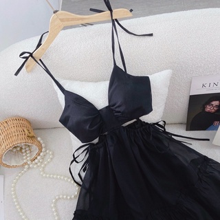 13106 đầm đen cutout tầng