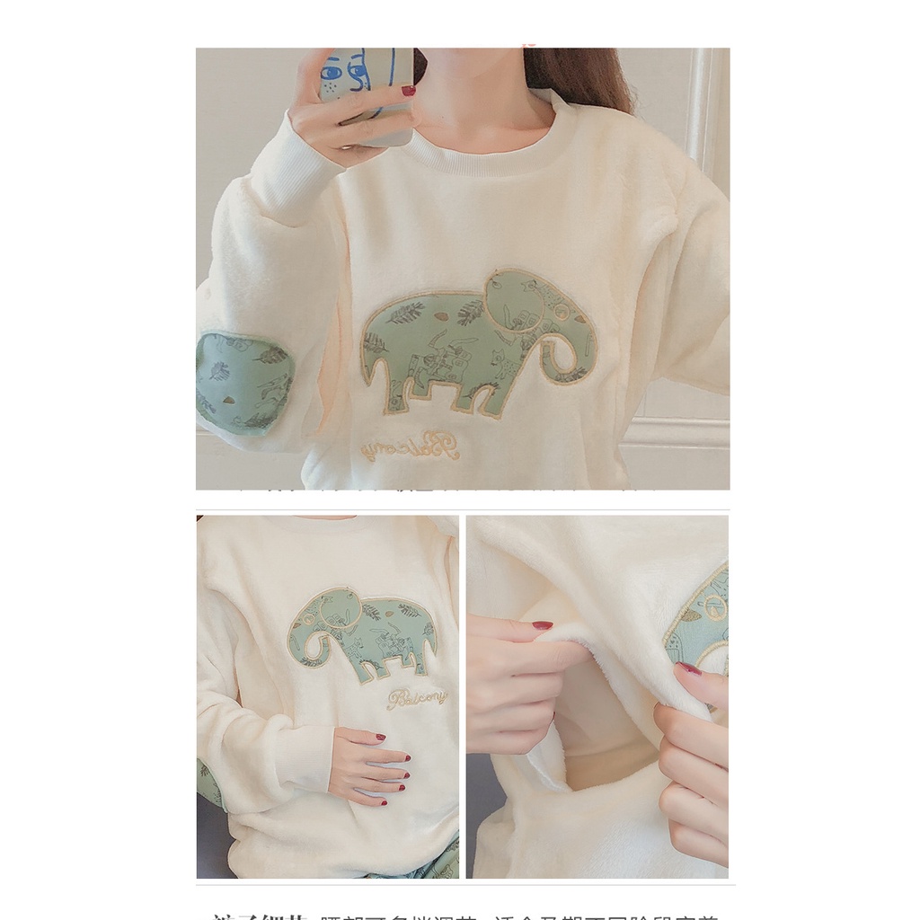 Quần Áo Bộ Đồ Bầu Nữ Mặc Ở Nhà Sau Sinh Cho Con Bú Ti Vải Nhung Bông 4 Chiều Dài Tay Pijama Xuân Hè Thu Đông BOBAU07