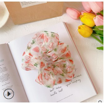 Cột tóc vải scrunchies vòng đeo tay scrunchies chất liệu voan bản to họa tiết hoa quả cho bạn gái
