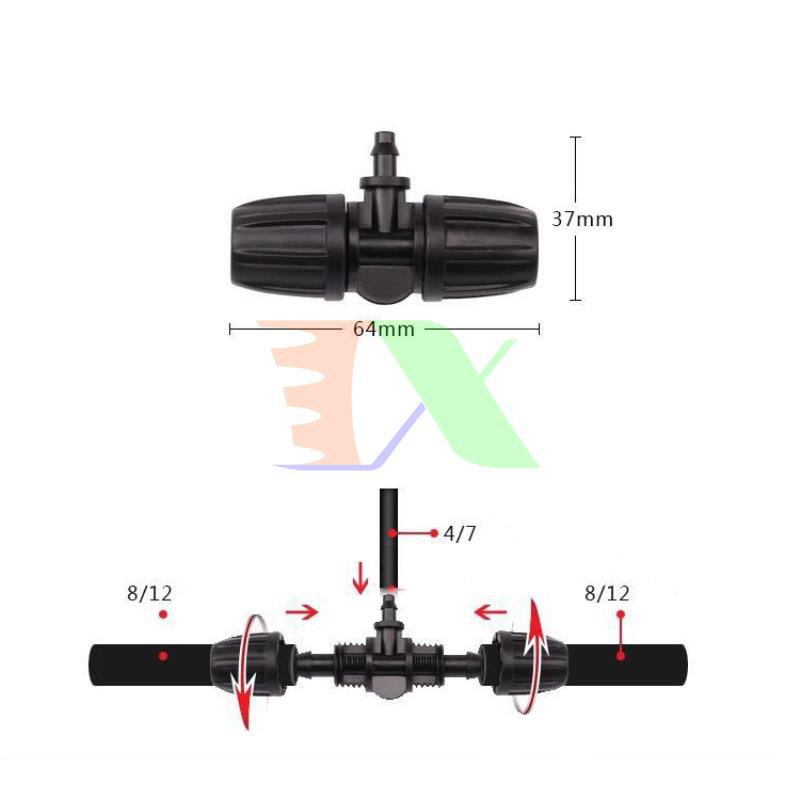 Tê chia cho ống Φ811 912 mm ra 4/7 TE812.47 Có đai siết, T chia 3 cho ống PE, LDPE, HDPE, PVC 8/11 9/12 ra 4/7