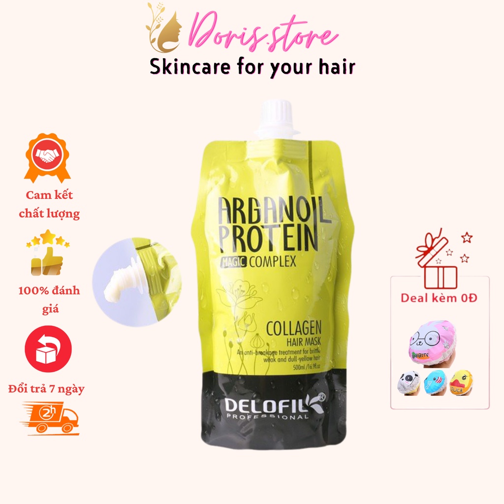 Kem ủ tóc hấp tóc colagen DELOFIL phục hồi tóc khô xơ hư tổn siêu mềm mượt hương nước hoa 500ml.dầu ủ tóc delofil
