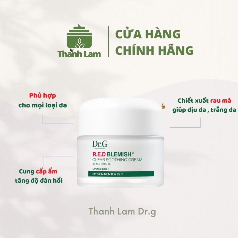 Kem dưỡng da Dr.G Red Blemish Clear Soothing Cream 70ML chiết xuất rau má giúp làm dịu và phục hồi da mặt