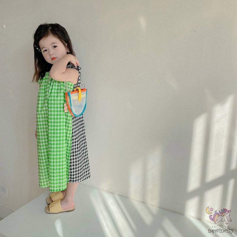 Đầm Hai Dây Họa Tiết Kẻ Sọc Thời Trang Mùa Hè Hàn Quốc Cho Bé Gái