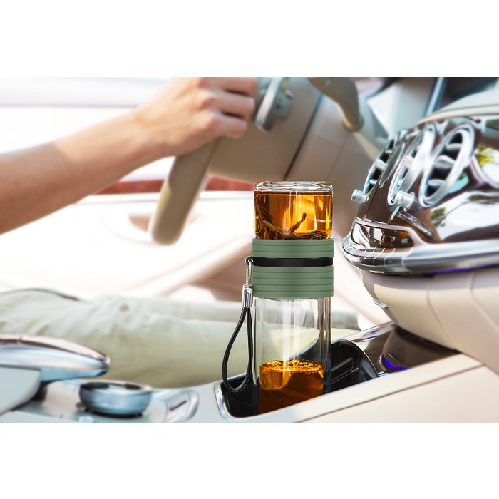 Bình lọc trà thủy tinh di động màu xanh có dây C001B 238ml - Ấm trà thủy tinh chịu nhiệt cho di chuyển Samahome shop