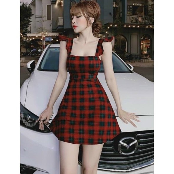 Đầm 2 dây caro cánh tiên có sẵn mút đệm ngực chất vải Kate Free Size dưới 52kg dành cho nữ | BigBuy360 - bigbuy360.vn