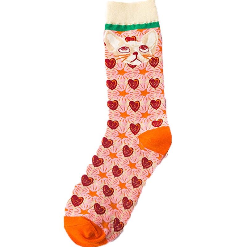 Đôi vớ cotton cổ cao in họa tiết hình mèo dễ thương xinh xắn