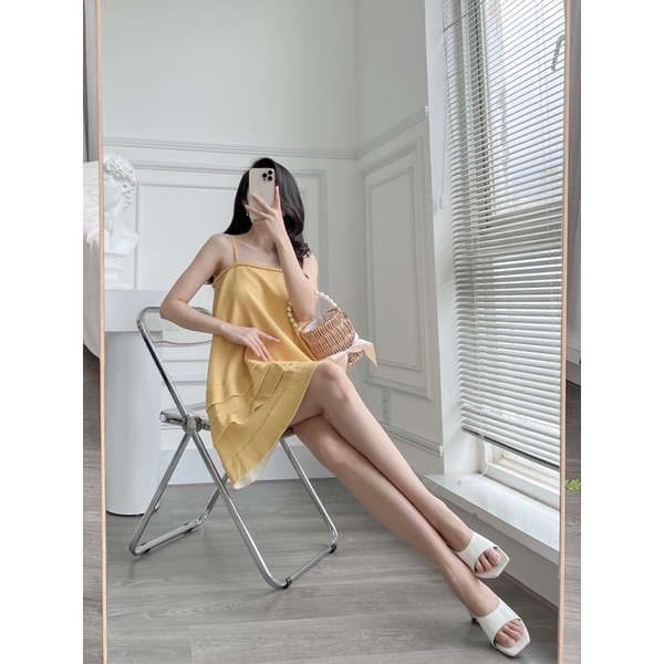 (Có BigSize) Đầm Váy 2 Dây Bèo Tầng Đắp Chéo