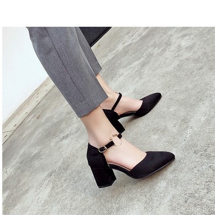 Giày cao gót nữ 5 phân mũi nhọn đế vuông bền đẹp HEAKOS