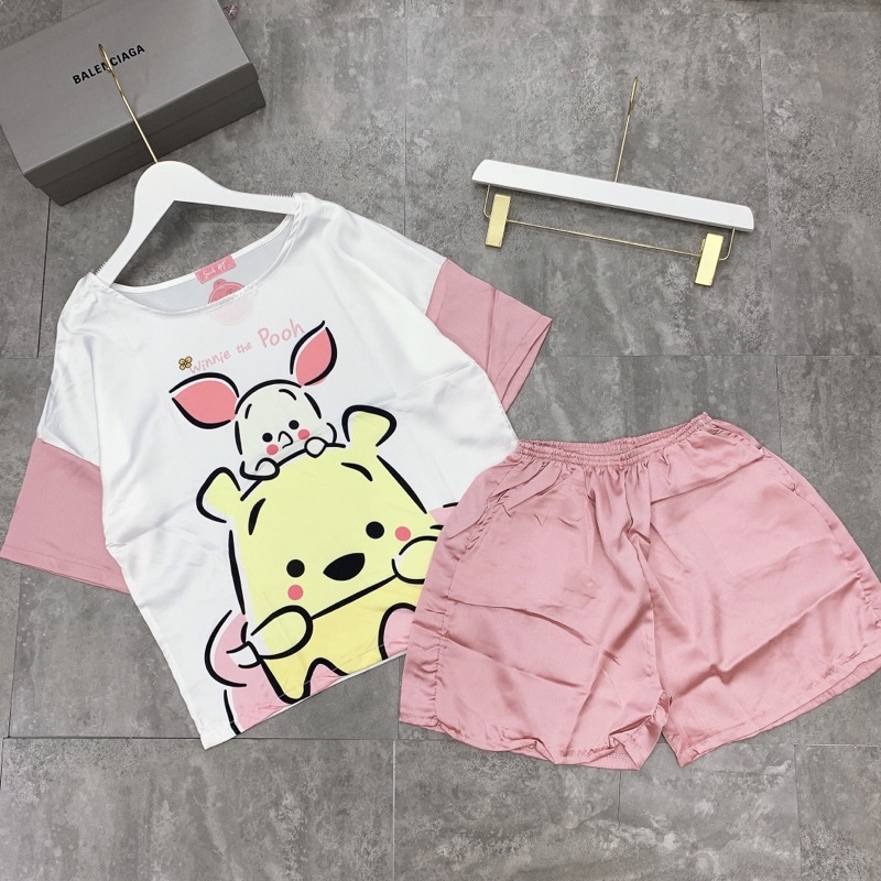 Đồ bộ nữ lụa ngủ quần đùi họa tiết hoạt hình cute siêu xinh VIZUKA