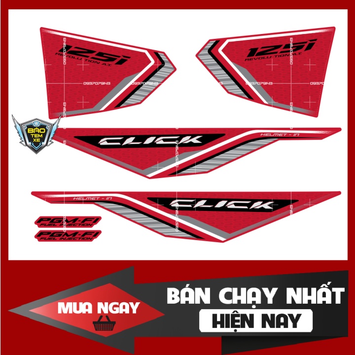 Tem rời dán xe Click 125i dán xe đỏ - Bi Decal