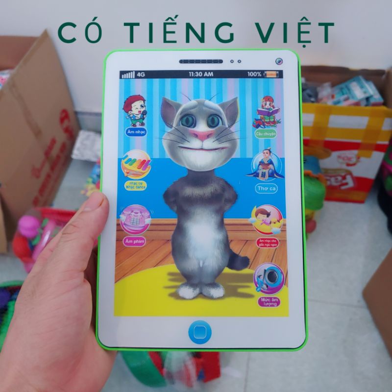 Đồ chơi máy tính bảng mèo tôm cảm ứng .Tặng kèm pin có tiếng việt . Điện thoại đồ chơi cho bé