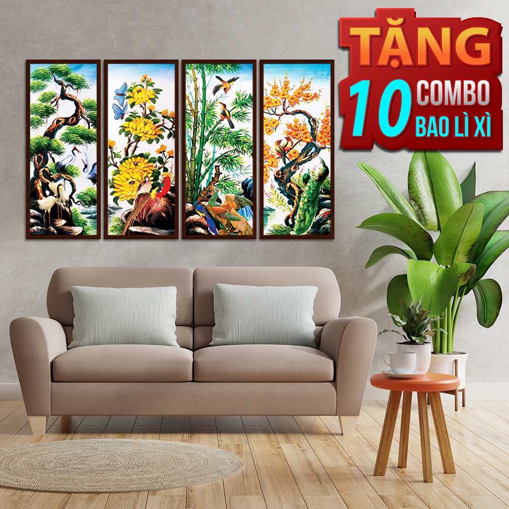 Bộ tranh treo tường Tứ Quý - Xuân Hạ Thu Đông, tranh treo tường tráng gương