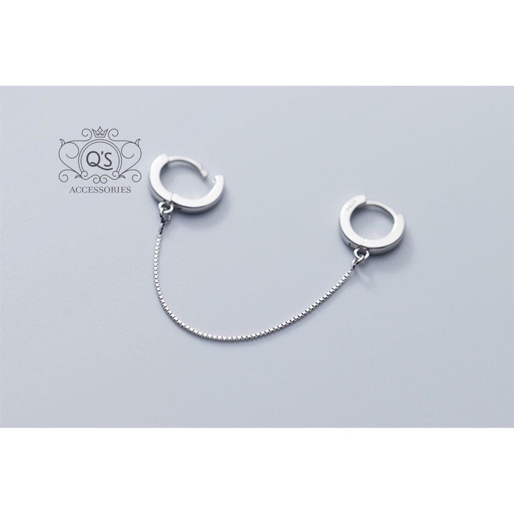 Khuyên tai bạc 2 lỗ phối xích bông tai bạc kẹp vành S925 - KHUYÊN ĐƠN - DOUBLE HOOP Silver Earrings SO00 - KÈM ẢNH THẬT