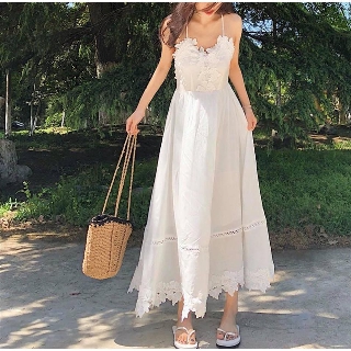 Đầm maxi đi biển ren dây lưng quyến rũ