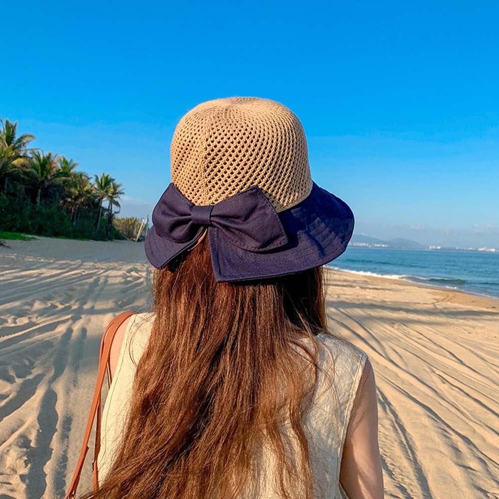 Mũ Bucket Thoáng Khí Chống Tia Cực Tím Đính Nơ Phong Cách Hàn Quốc Cho Nữ