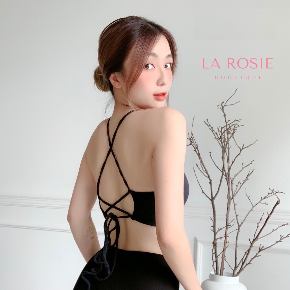Áo croptop cổ yếm đan dây hở lưng thun gân | La Rosie Boutique LA57