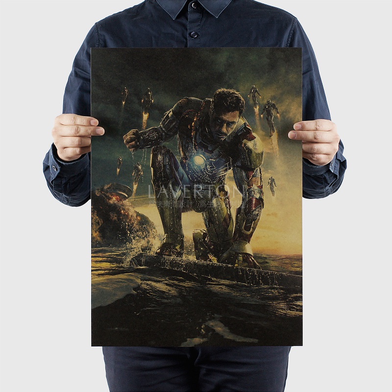 Tấm áp phích giấy kraft hình Iron Man dán tường trang trí ký túc xá 51x36cm