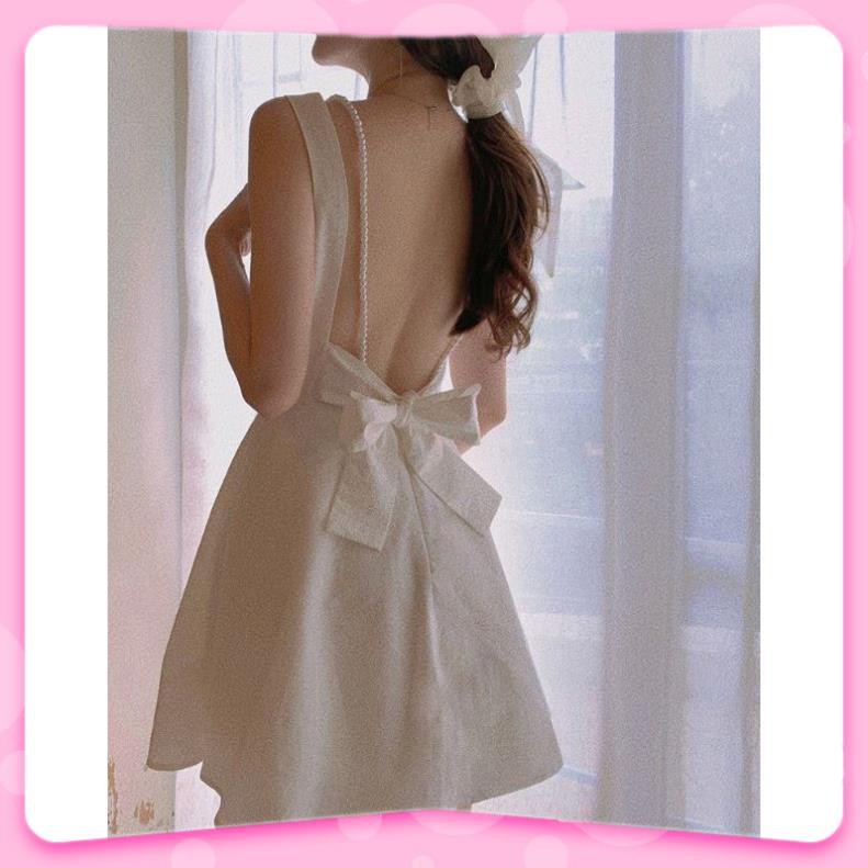 Đầm Nữ, Đầm trắng hở lưng cột nơ dây chuỗi nhẹ nhàng xinh xắn V