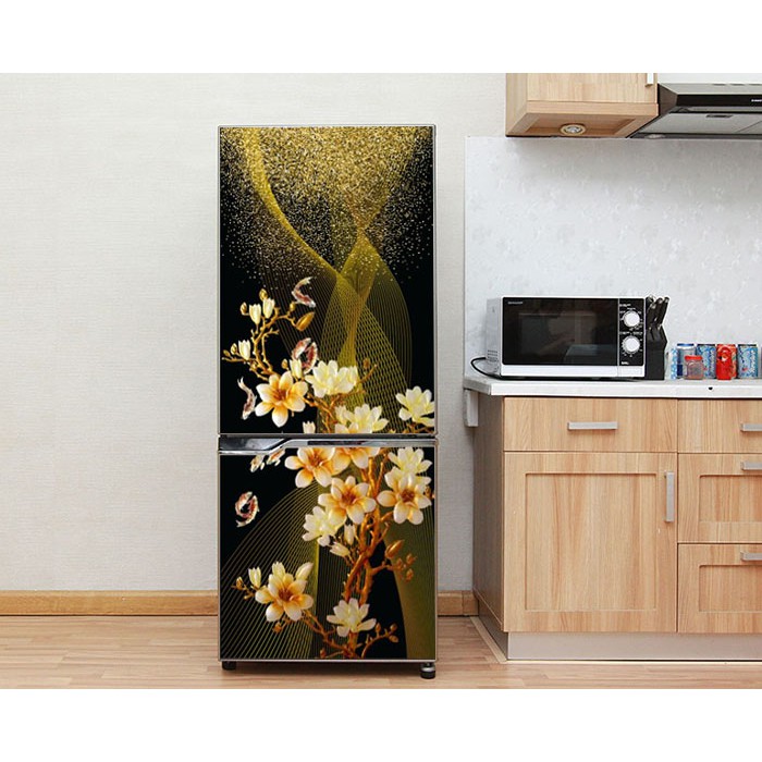 Decal dán tủ lạnh - Mẫu Hoa Mai Trắng 1 - Chất liệu cao cấp - Có sẵn keo dán