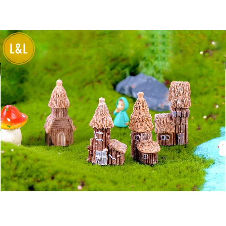 Tiểu cảnh Nhà Rơm Cổ Điển mái vòm trang trí chậu cây để bàn, sen đá xương rồng, làm mô hình sáng tạo, quà tặng ý nghĩa