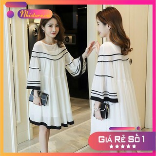 THANH LÝ HÀNG TỒN KHO Đầm bầu trắng xòe thời trang công sở