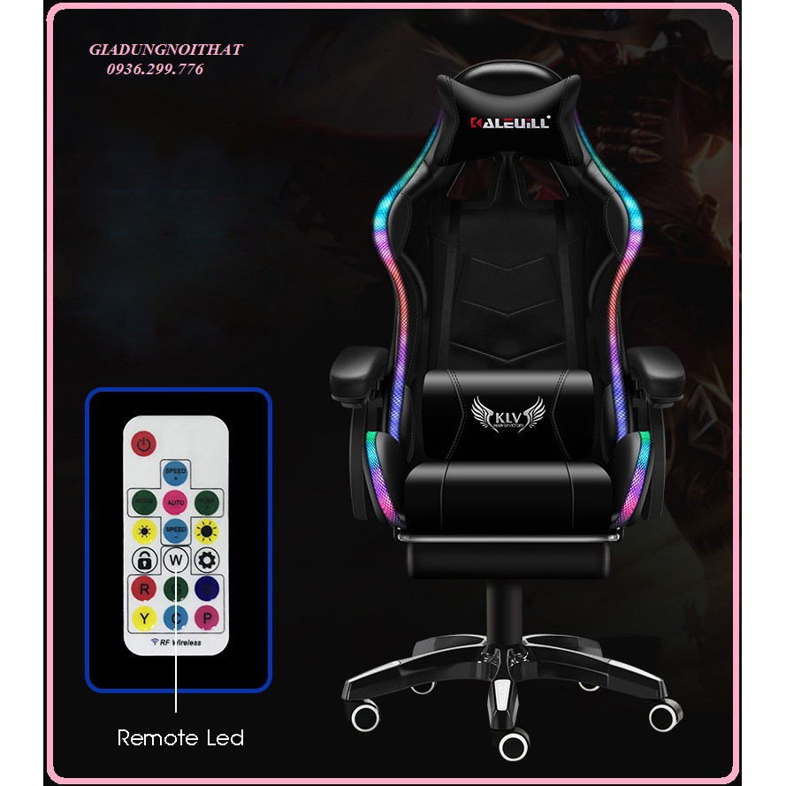 re0646. 4 GHẾ GAME CAO CẤP CÓ ĐÈN LED VÀ LOA KLW 919 , NGẢ LƯNG , DUỖI CHÂN ĐA NĂNG MASSAGE 7 ĐIỂM