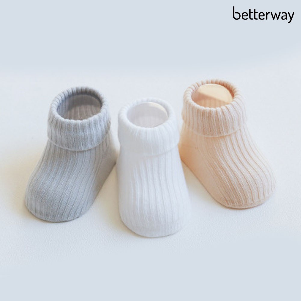 Set 3 Đôi Vớ Cotton Co Giãn Thoáng Khí Màu Sắc Trơn Chống Trượt Cho Bé Trai Và Gái