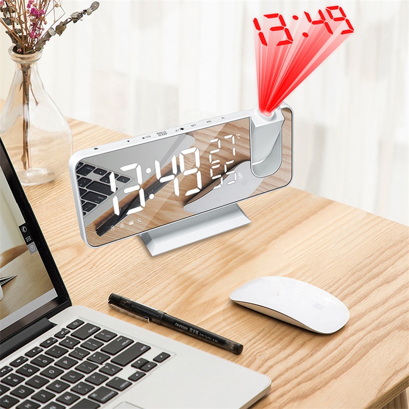 Đồng Hồ Báo Thức Điện Tử Thông Minh Tích Hợp Đèn LED Có Thể Đánh Thức Và Báo Thức 180 Độ° Máy Chiếu Thời Gian Snooze