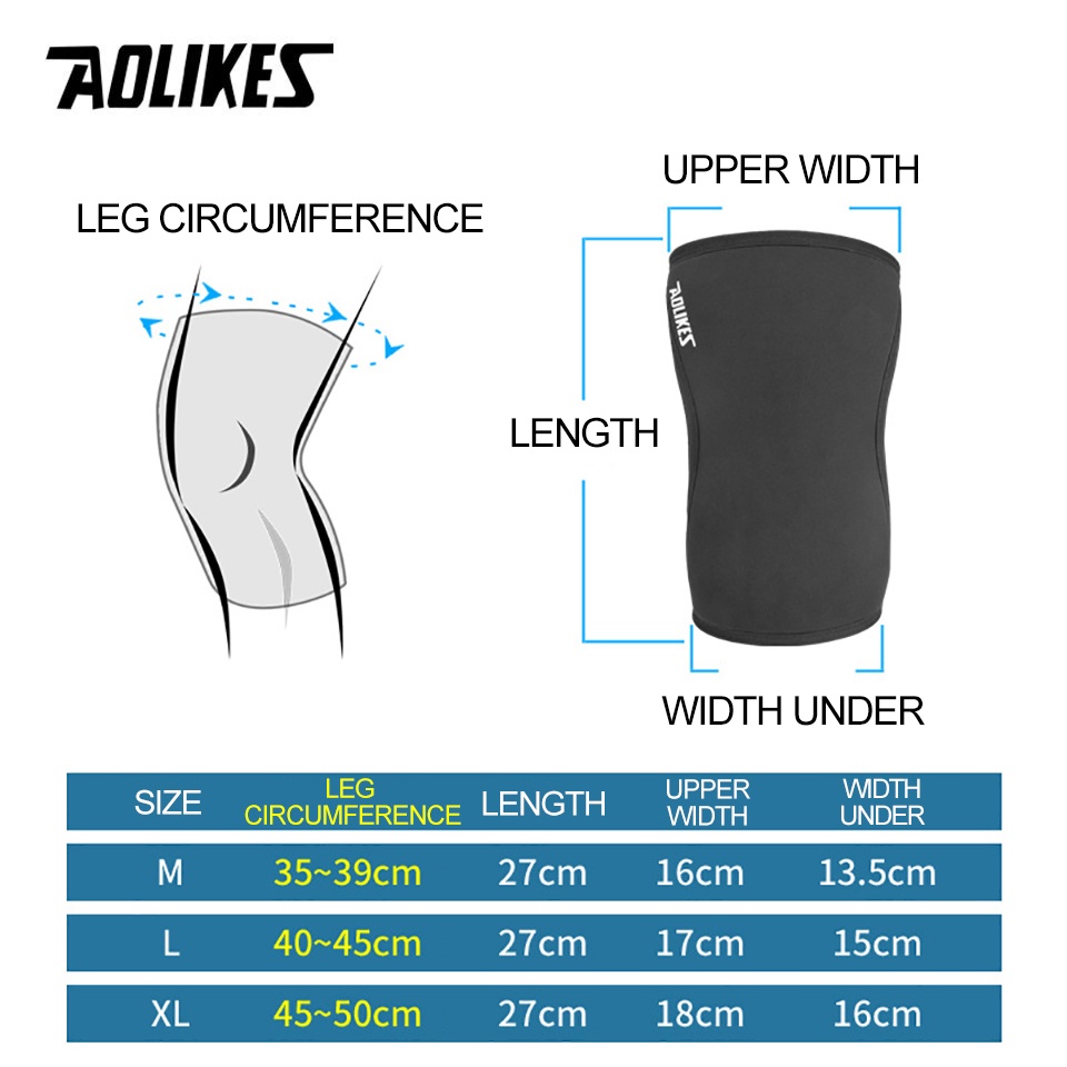 AOLIKES 1 Cặp Vớ Ống Bảo Vệ Đầu Gối 7mm Hỗ Trợ Tập Nâng Tạ Tiện Dụng